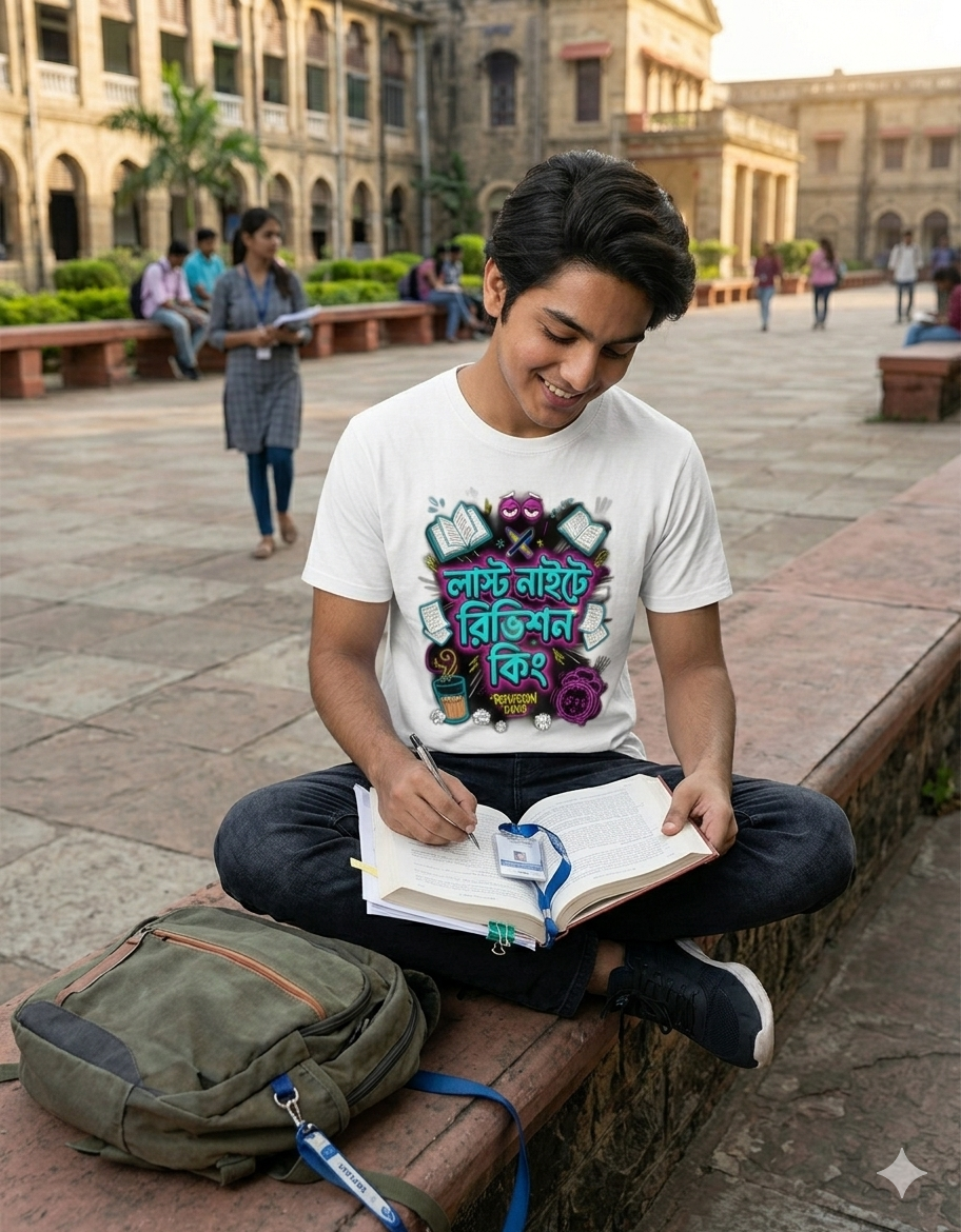 Funny Bengali Typography T-Shirt | Last Night Study Vibes Graphic Tee | Unique Exam Season Gift for Students