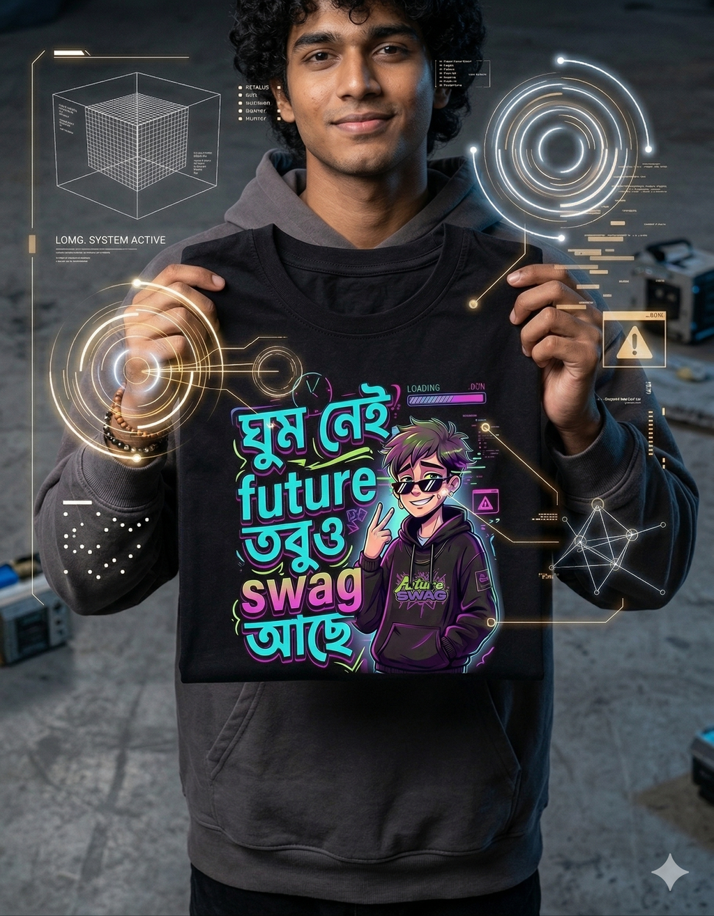Bengali Gen Z Graphic T-Shirt | "ঘুম নেই, future নেই, তবুও swag আছে" | Funny Streetwear Tee for Men & Women