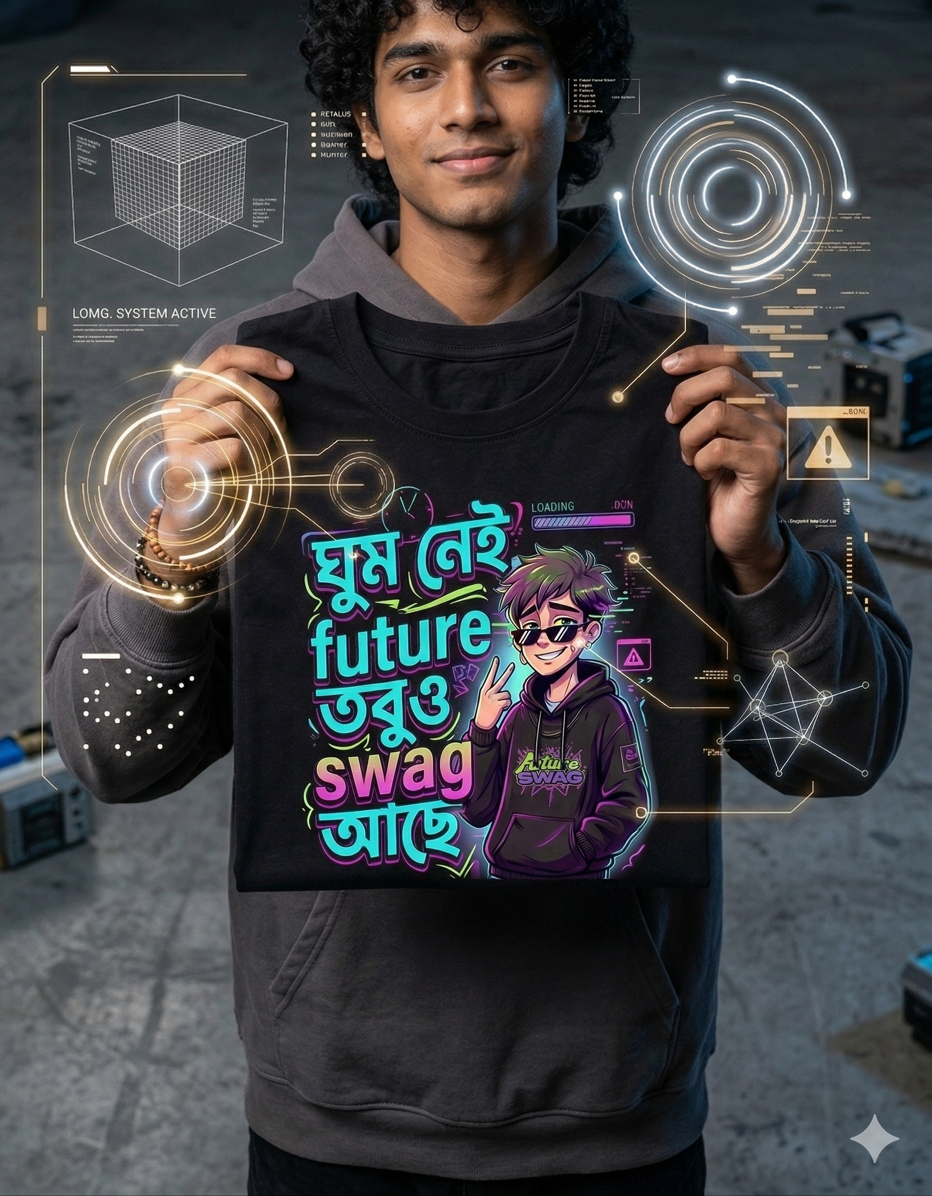 Bengali Gen Z Graphic T-Shirt | "ঘুম নেই, future নেই, তবুও swag আছে" | Funny Streetwear Tee for Men & Women