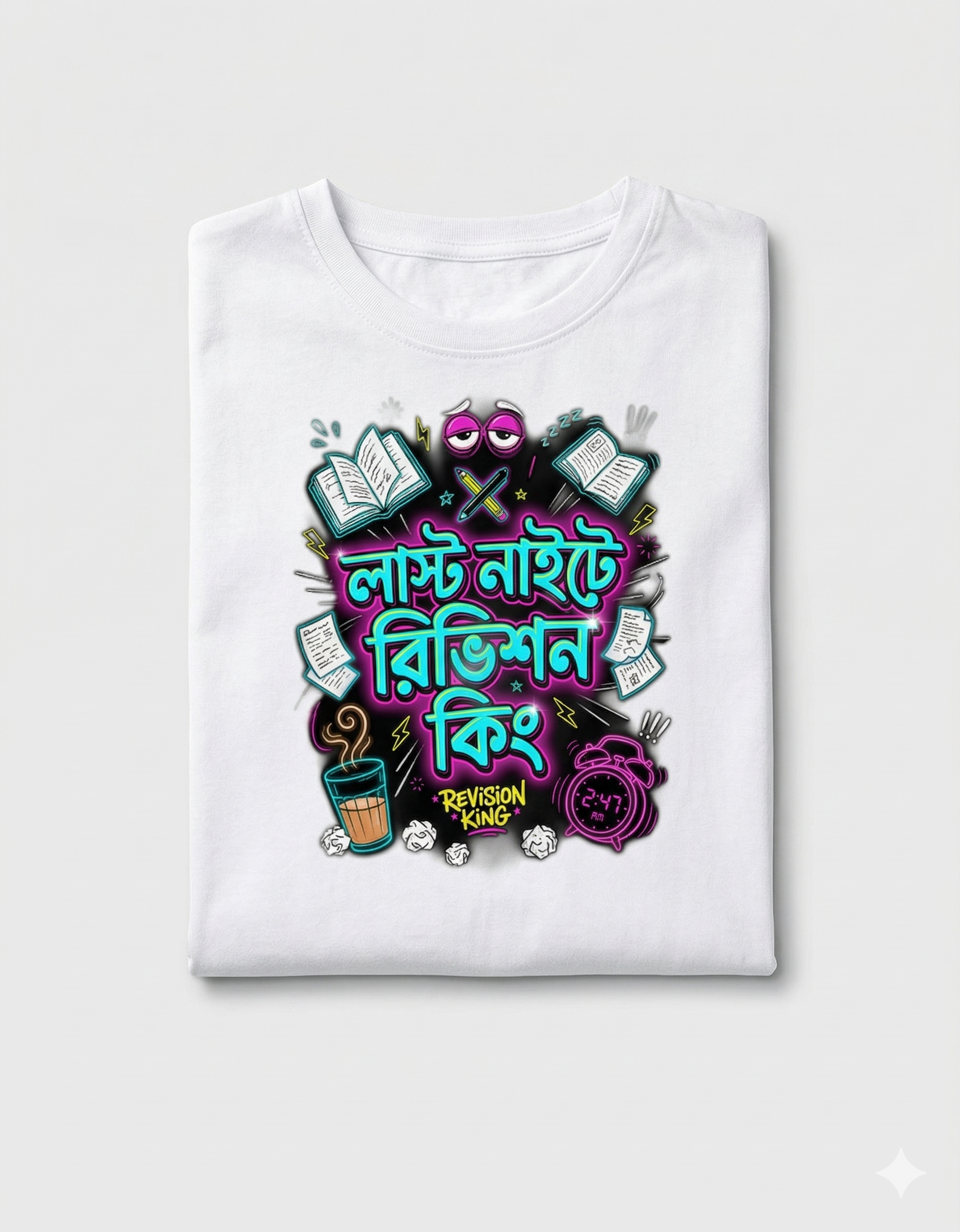 Funny Bengali Typography T-Shirt | Last Night Study Vibes Graphic Tee | Unique Exam Season Gift for Students