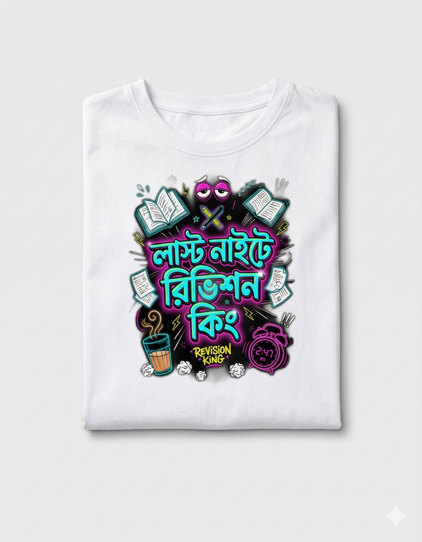Funny Bengali Typography T-Shirt | Last Night Study Vibes Graphic Tee | Unique Exam Season Gift for Students