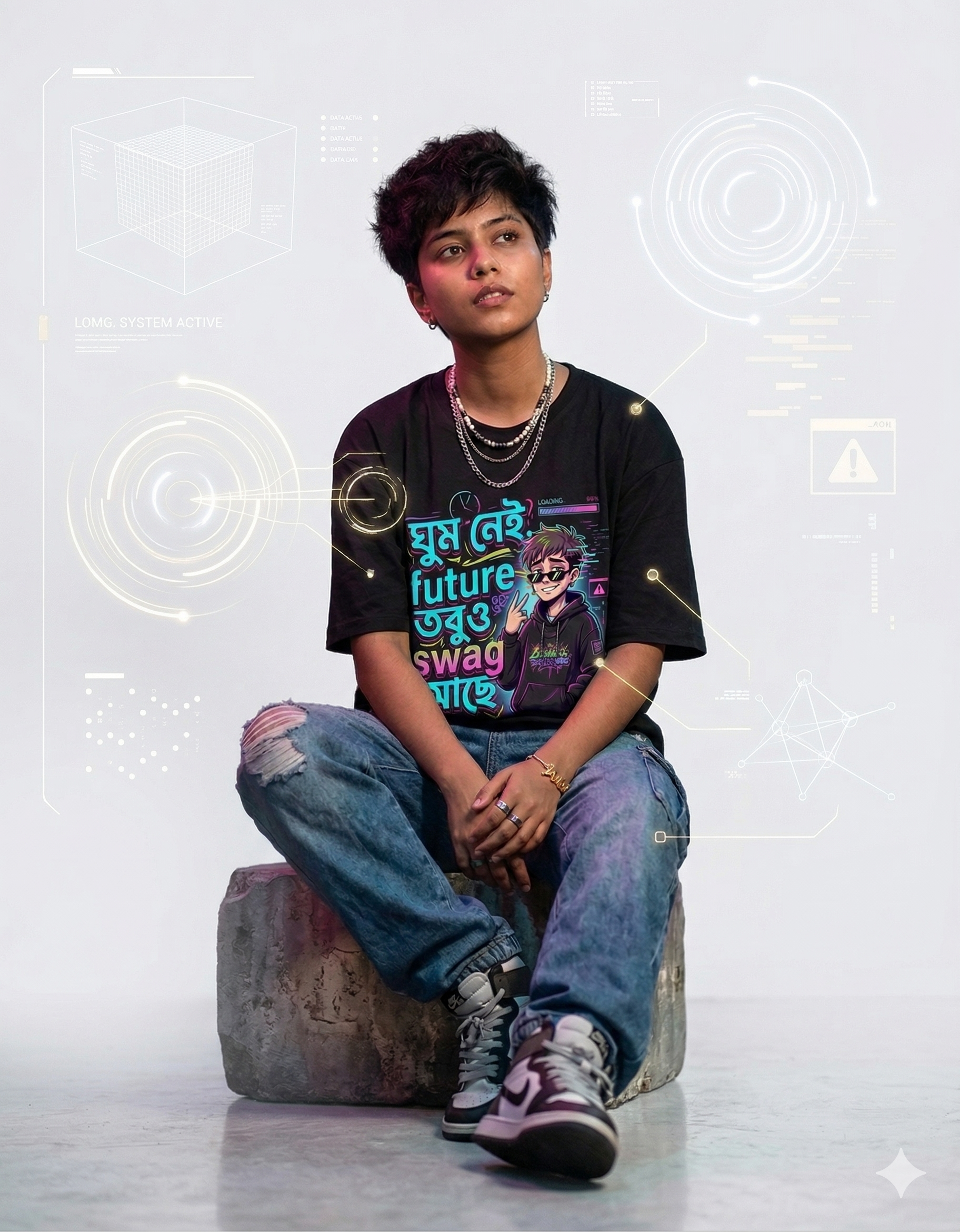 Bengali Gen Z Graphic T-Shirt | "ঘুম নেই, future নেই, তবুও swag আছে" | Funny Streetwear Tee for Men & Women
