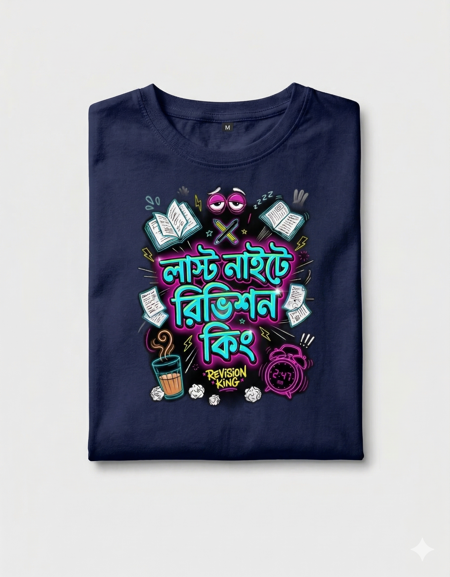 Funny Bengali Typography T-Shirt | Last Night Study Vibes Graphic Tee | Unique Exam Season Gift for Students
