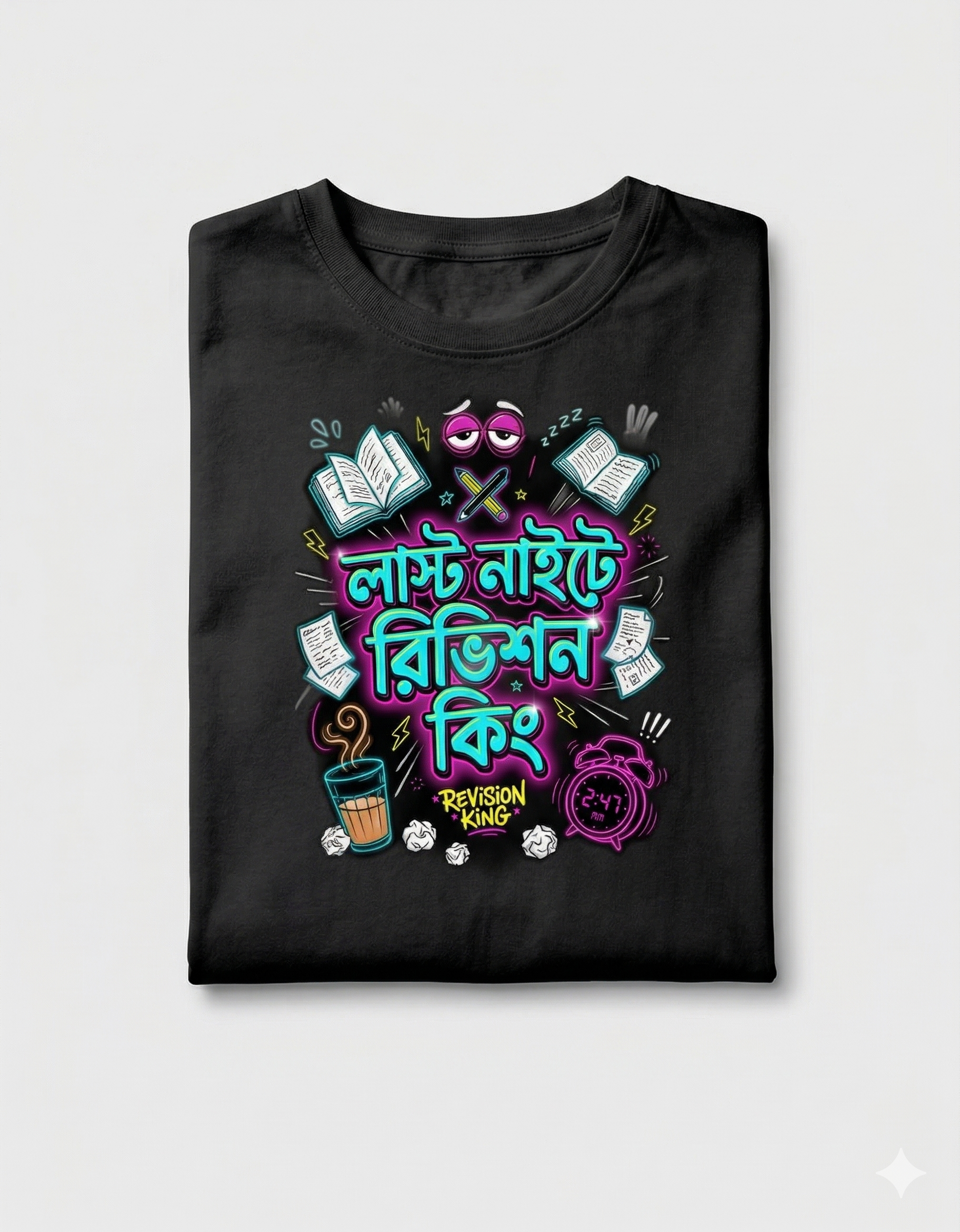 Funny Bengali Typography T-Shirt | Last Night Study Vibes Graphic Tee | Unique Exam Season Gift for Students