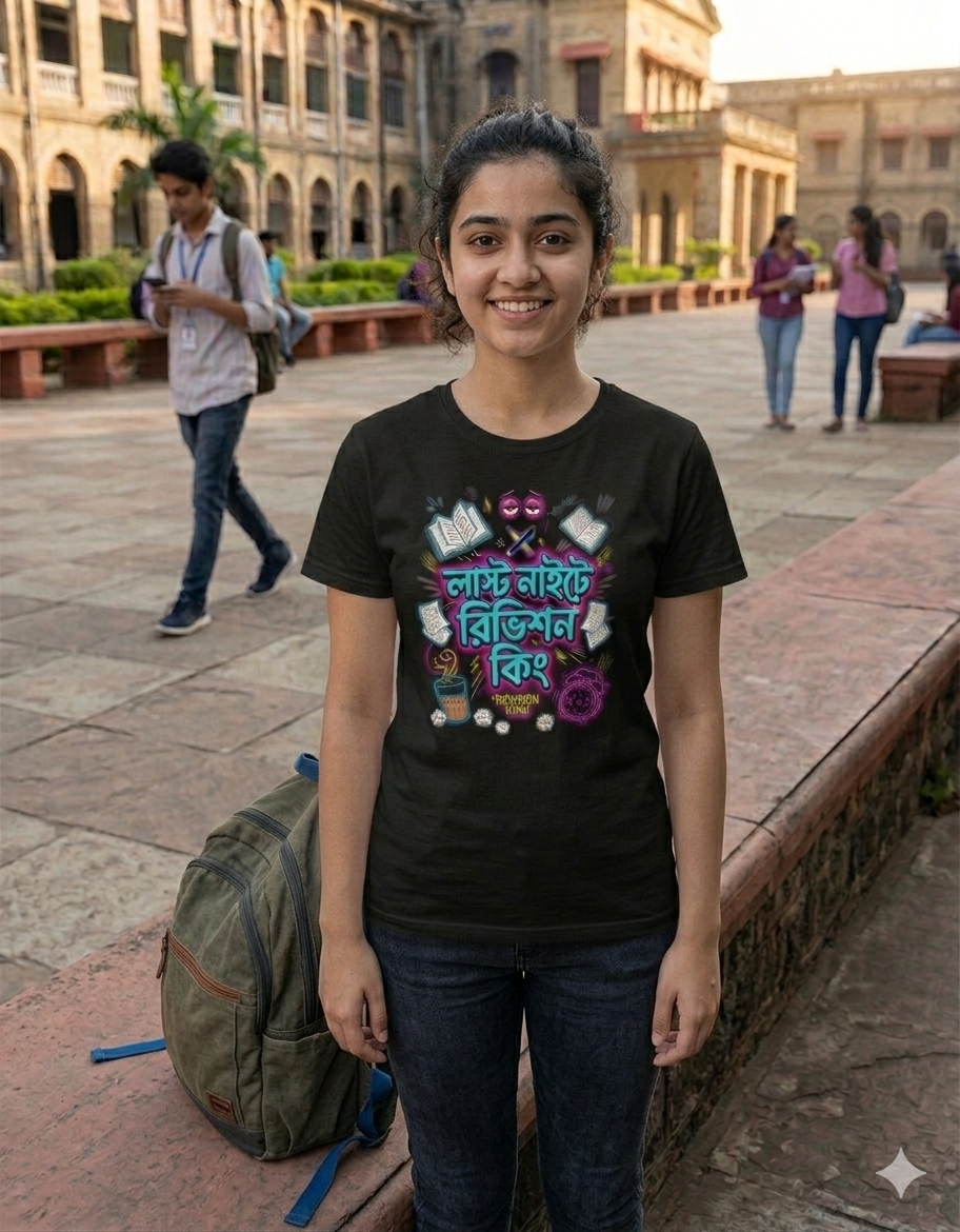 Funny Bengali Typography T-Shirt | Last Night Study Vibes Graphic Tee | Unique Exam Season Gift for Students