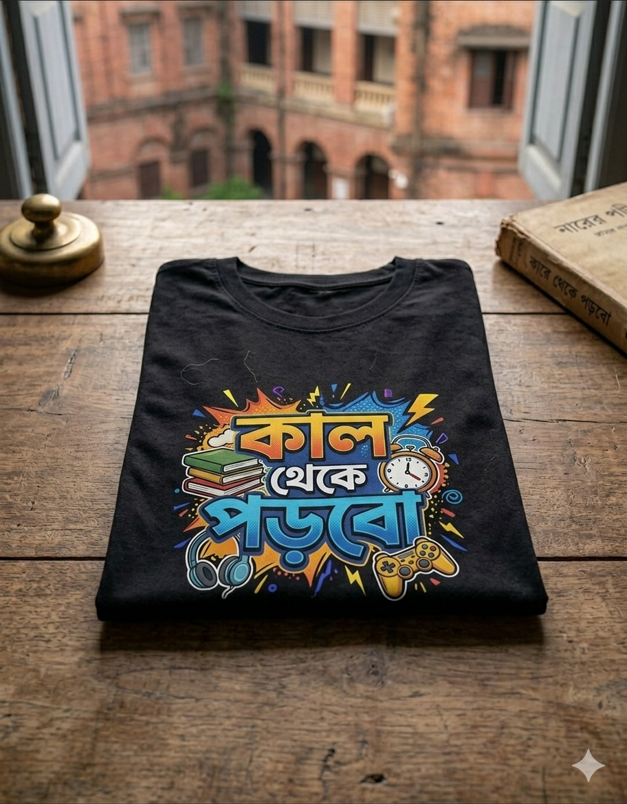 Kal Theke Porbo Funny Bengali Graphic T-Shirt | Premium Black Unisex Tee