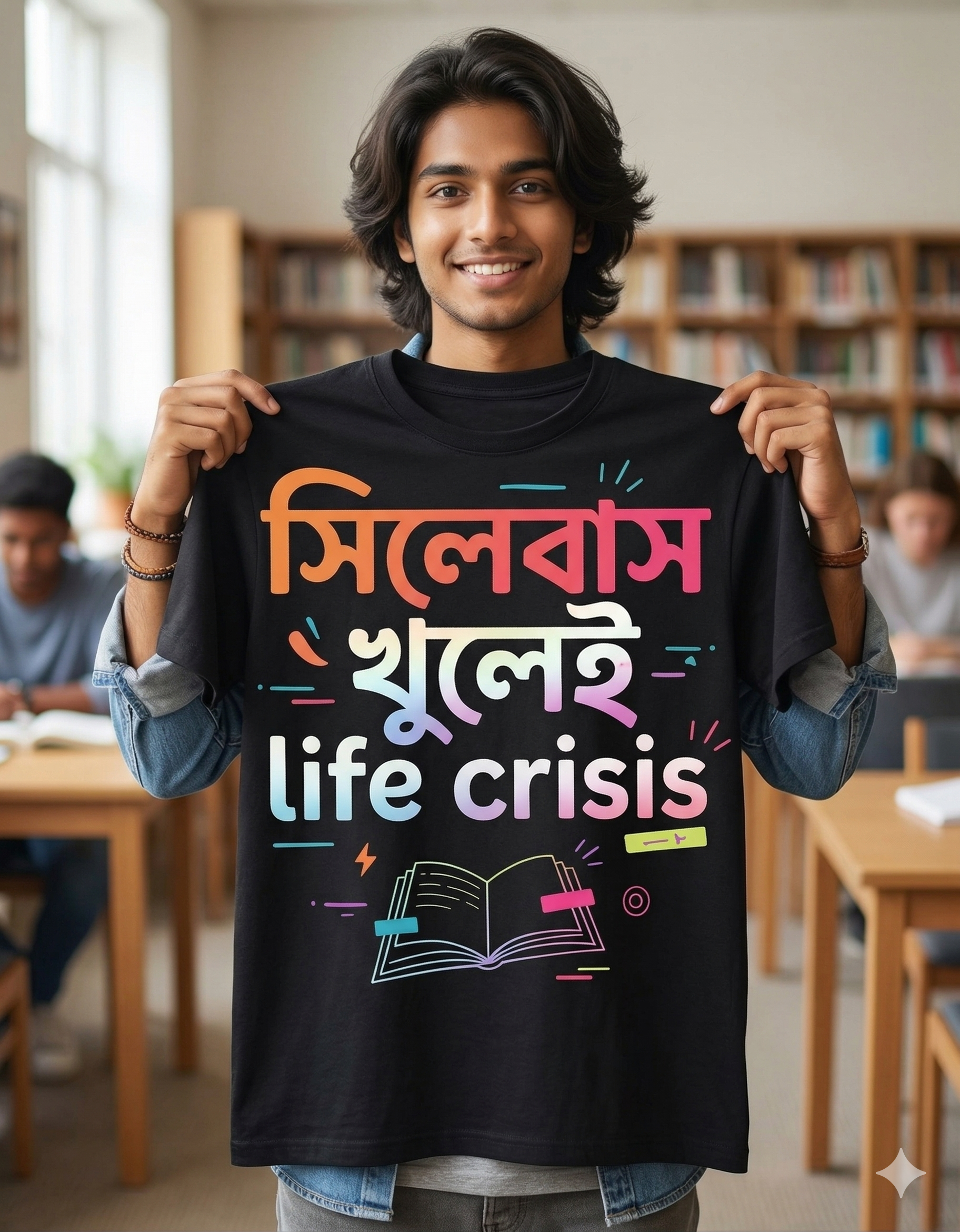 Bengali Funny T-Shirt “সিলেবাস খুলেই life crisis” | Student Meme Graphic Tee | Gen Z Streetwear Printed T Shirt for Men & Women | Black Casual Cotton Tee