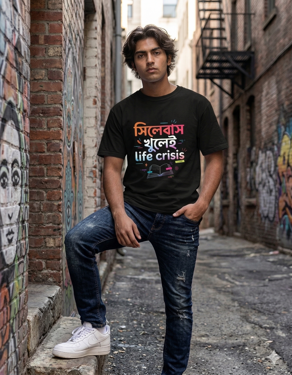 Bengali Funny T-Shirt “সিলেবাস খুলেই life crisis” | Student Meme Graphic Tee | Gen Z Streetwear Printed T Shirt for Men & Women | Black Casual Cotton Tee