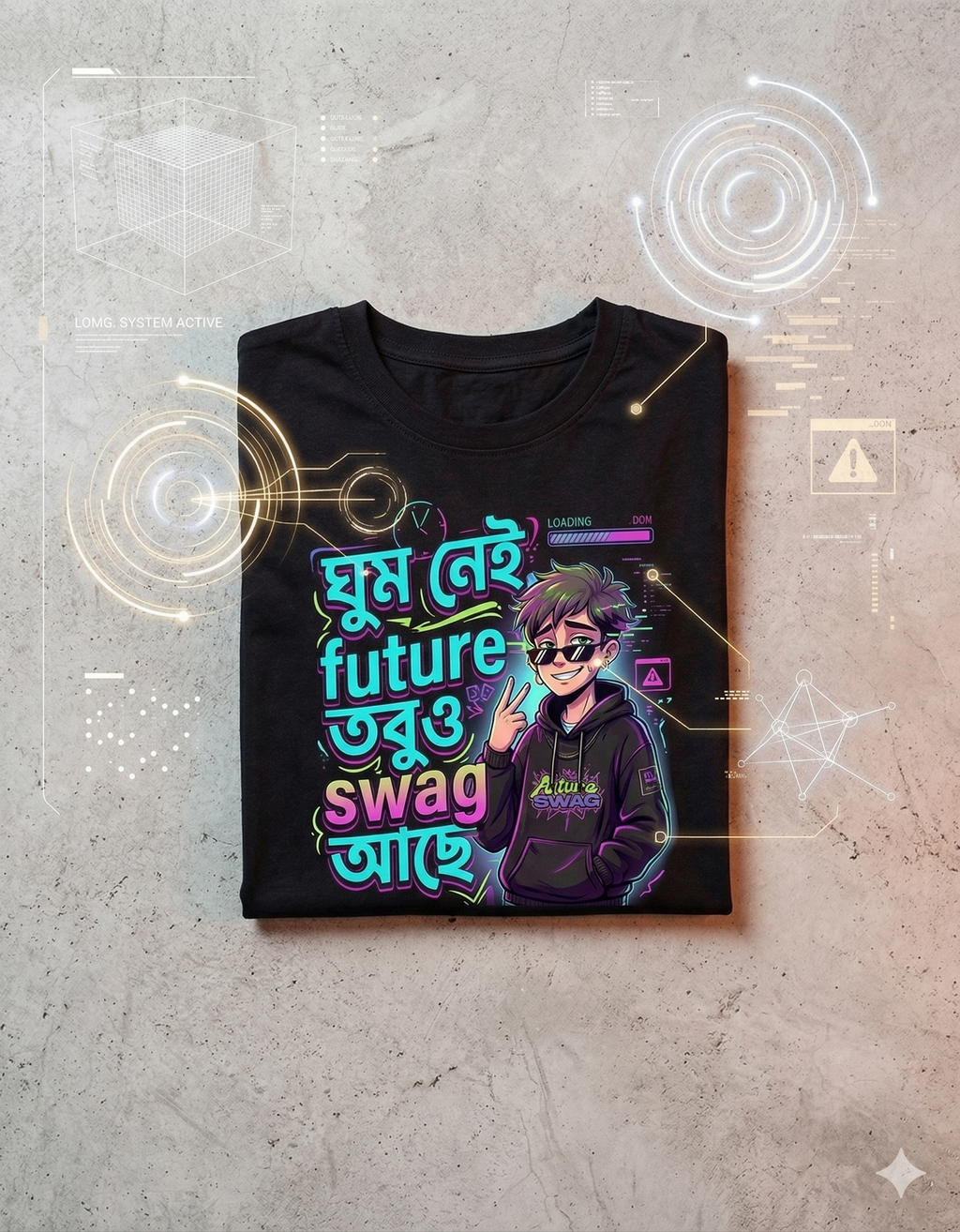 Bengali Gen Z Graphic T-Shirt | "ঘুম নেই, future নেই, তবুও swag আছে" | Funny Streetwear Tee for Men & Women