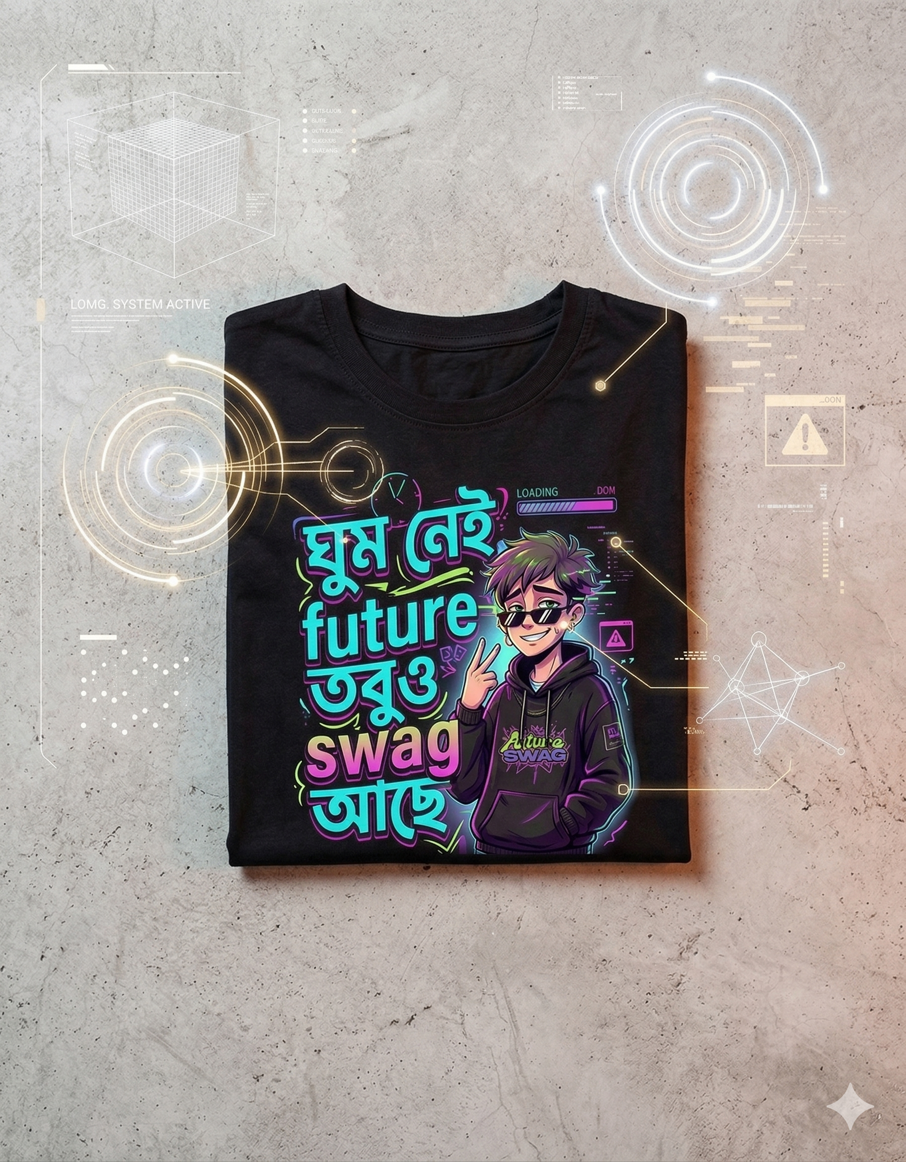 Bengali Gen Z Graphic T-Shirt | "ঘুম নেই, future নেই, তবুও swag আছে" | Funny Streetwear Tee for Men & Women
