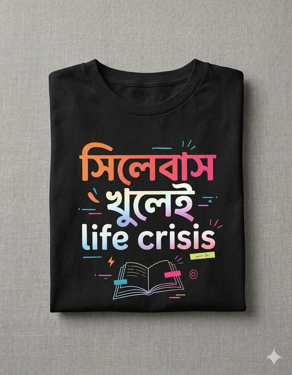 Bengali Funny T-Shirt “সিলেবাস খুলেই life crisis” | Student Meme Graphic Tee | Gen Z Streetwear Printed T Shirt for Men & Women | Black Casual Cotton Tee